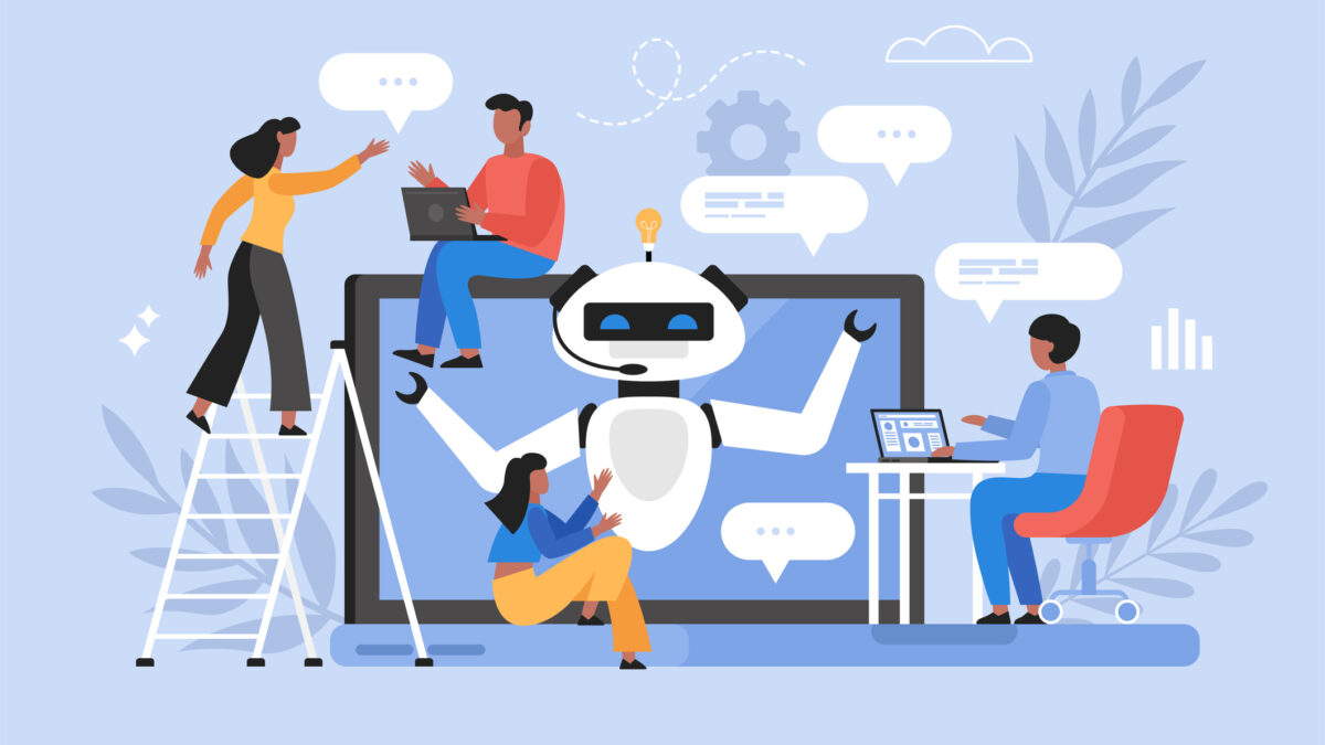 Artificial intelligence chat service business concept. Modern vector ill