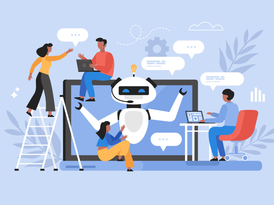 Artificial intelligence chat service business concept. Modern vector ill