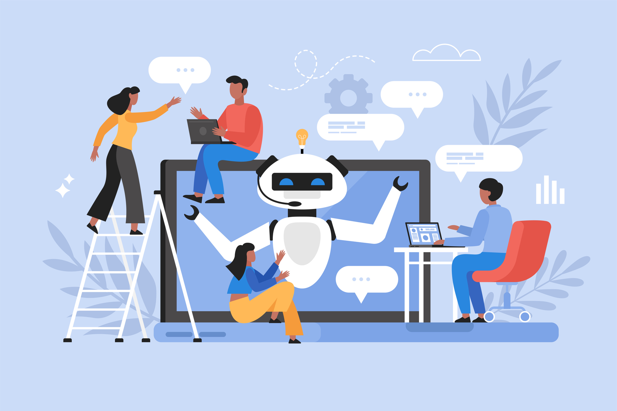 Artificial intelligence chat service business concept. Modern vector ill